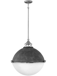 Fletcher 22-Inch Stem Pendant in Aged Zinc with Polished Nickel.